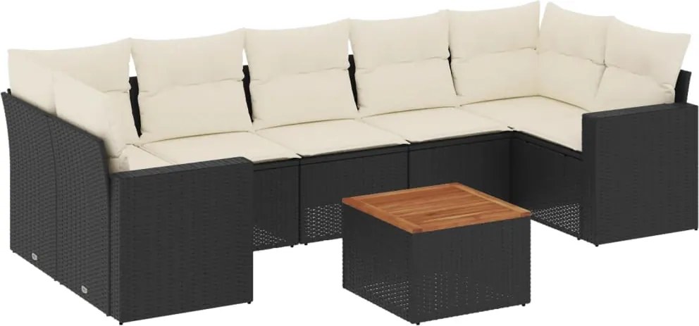 vidaXL Set mobilier de grădină cu perne, 8 piese, negru, poliratan