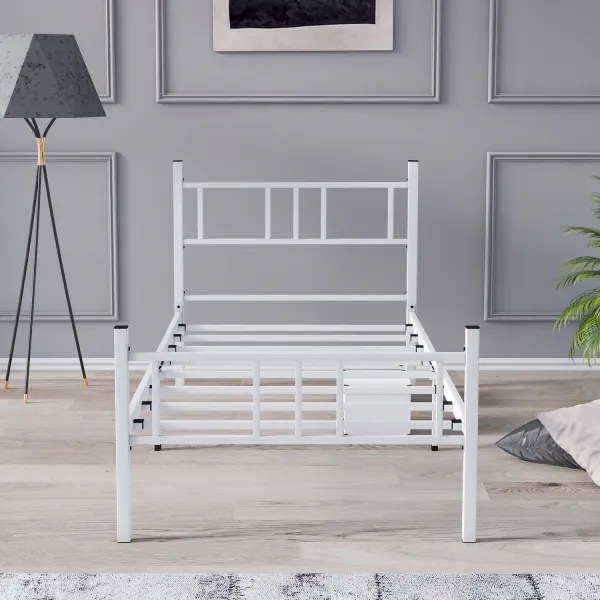 Pat metalic pentru o persoană PIRON, 90 x 200 cm, alb, sarcină maximă 120 kg