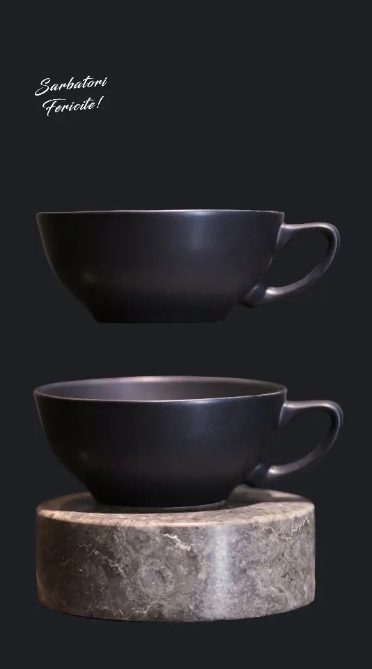 Set Cadou 4 Cesti Vulcano Adora 300ml (design organic, forma atipica) Negru Mat (2 + 2 cadou)