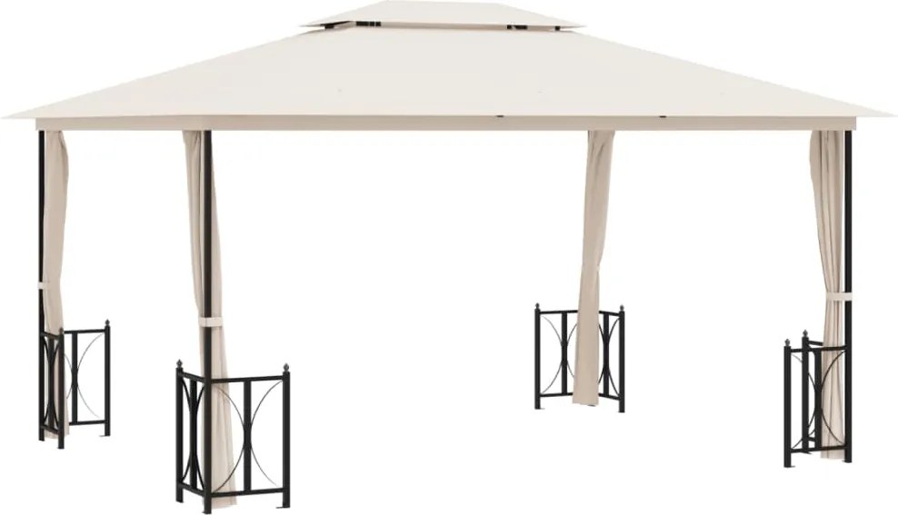 vidaXL Foișor cu pereți laterali și acoperișuri duble crem 3x4 m