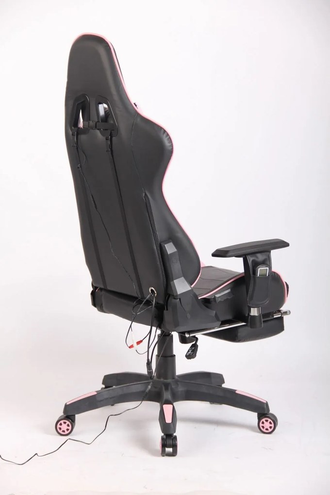 Scaun gaming, cu Masaj si Incalzire, telecomanda Wireless, functie recliner, SIG 5999, Negru/Roz