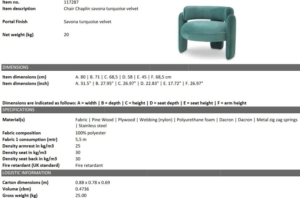 Scaun modern design LUX Chaplin, Savona turquoise