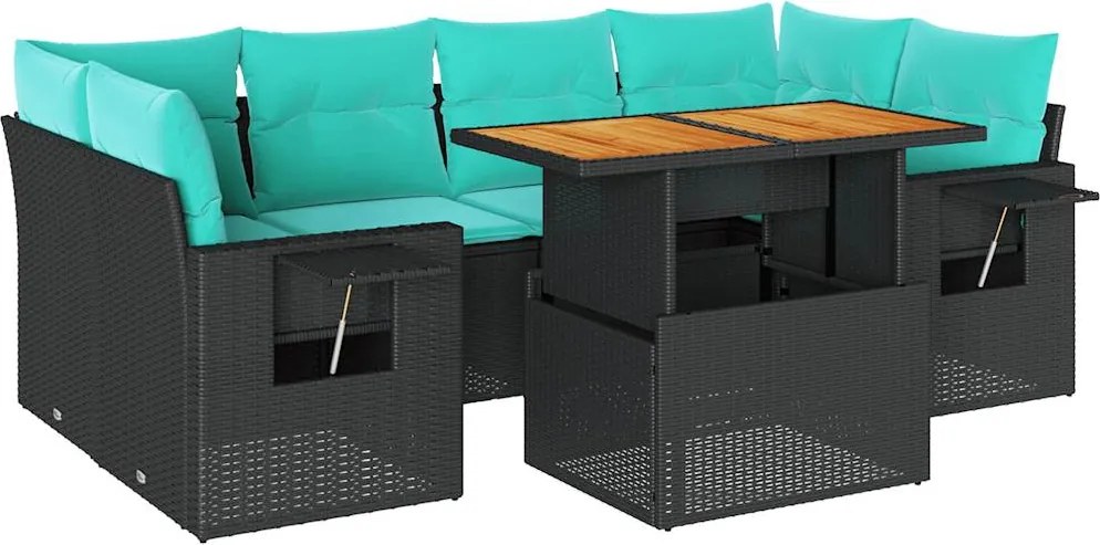 vidaXL Set canapele de grădină cu perne, 7 piese, negru, poliratan