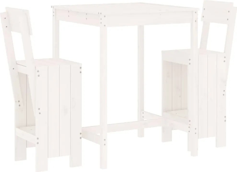 vidaXL Set bar de grădină, 3 piese, alb, lemn masiv de pin