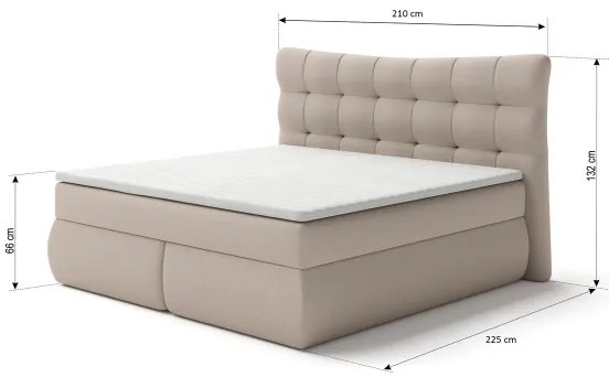 Pat saltea boxspring SOFIA 180x200 cm, bej, cu topper inclus