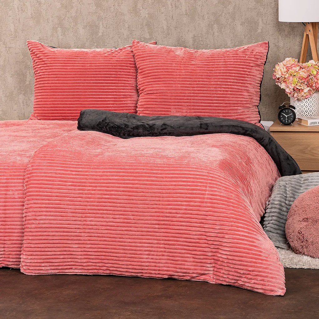 Lenjerie de pat din micro-flanelă 4Home Stripe, roz, 140 x 200 cm, 70 x 90 cm