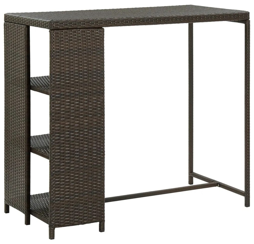 vidaXL Masă de bar cu raft depozitare, maro, 120x60x110 cm, poliratan