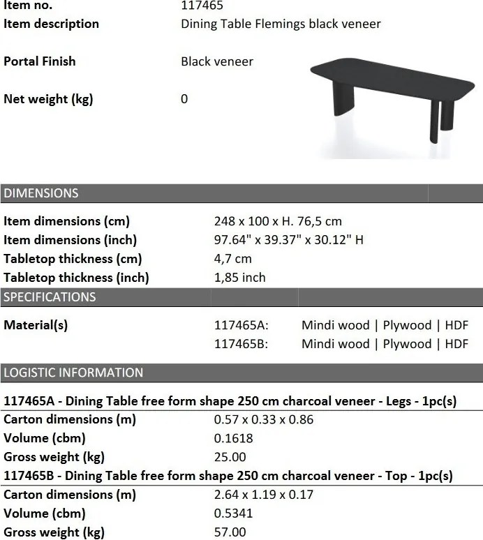 Masa dining moderna design LUX Flemings negru 250x105cm