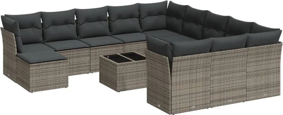 vidaXL Set mobilier de grădină cu perne, 13 piese, gri, poliratan