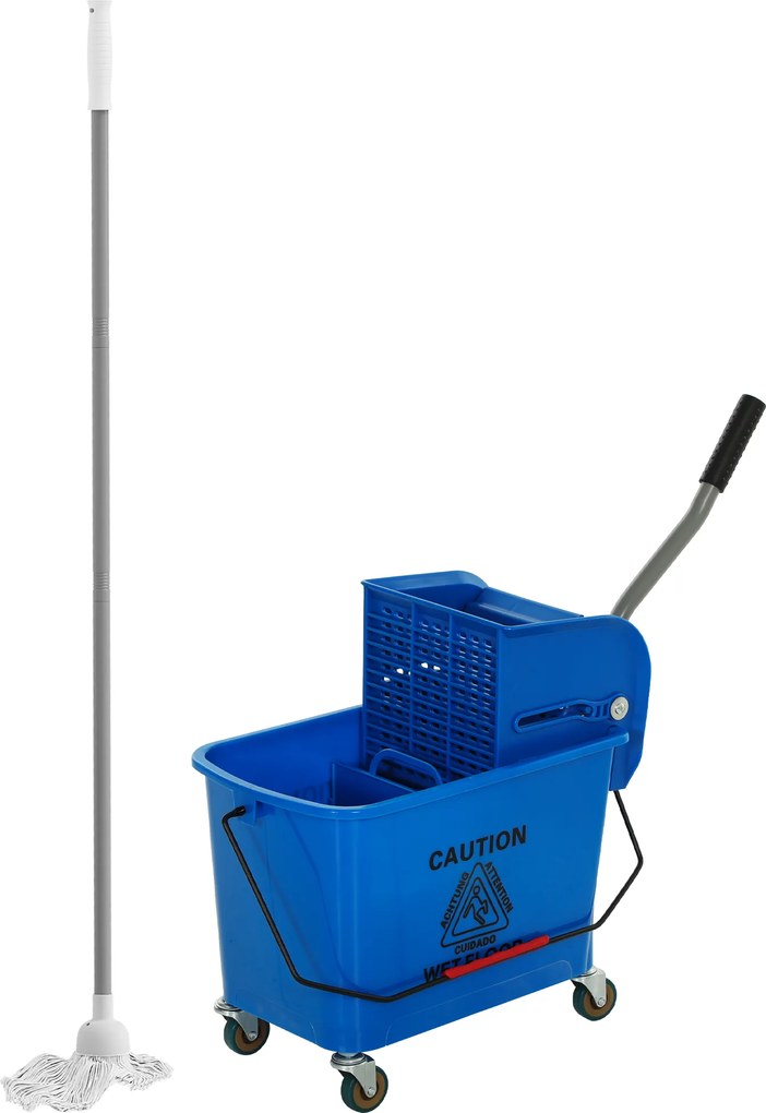 HOMCOM Găleată pentru mop cu stoarcere, panou separator și roți, capacitate 20 L pentru curățenie casnică 45x26,5x70 cm albastru | Aosom Romania