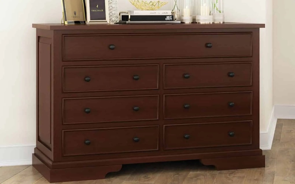 Comodă lemn masiv nuc Louis 7 Sertare, 145 × 55 × 90 cm
