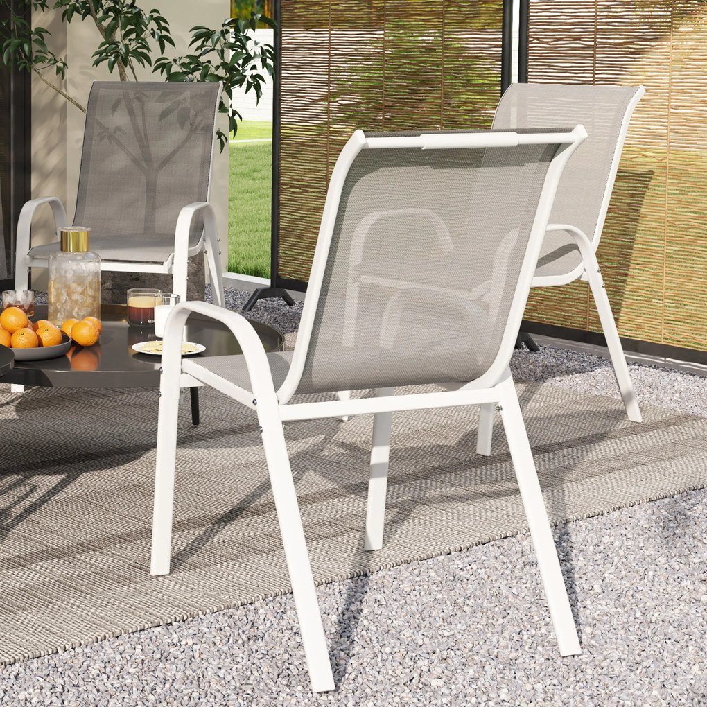 Outsunny Set de 4 Scaune Suprapozabile cu Spătar Înalt și șezut din Plasă, 54x71x93 cm, Negru | Aosom Romania