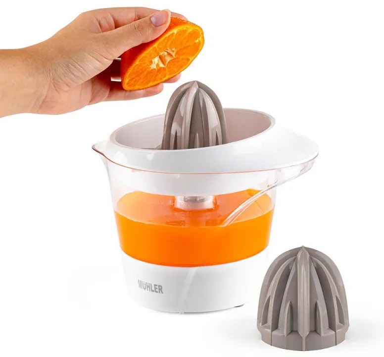 Storcator electric pentru citrice Muhler MJ-2505, 25W, 0,5 L, Reverse, 2 conuri, Alb