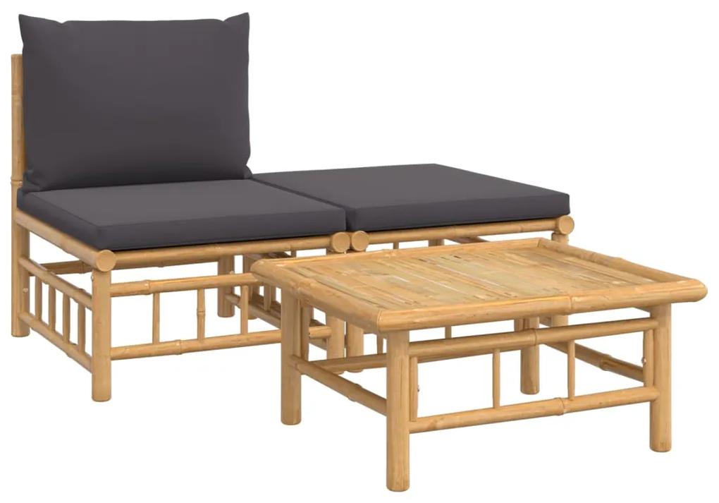 362305 vidaXL Set mobilier de grădină, perne gri închis, 3 piese, bambus