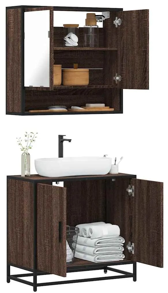vidaXL Set mobilier de baie, 2 piese, stejar maro, lemn prelucrat