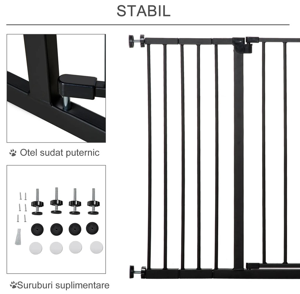 PawHut Poartă pentru Câine Extensibilă cu Deschidere Amplă, Poartă de Siguranță din Oțel și Plastic, 76-107x76 cm, Negru | Aosom Romania