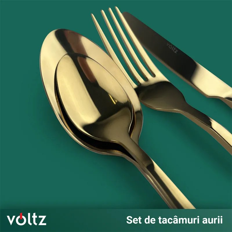 Set de tacamuri Voltz V51512AG24, 24 piese, Ambalaj servieta, Auriu