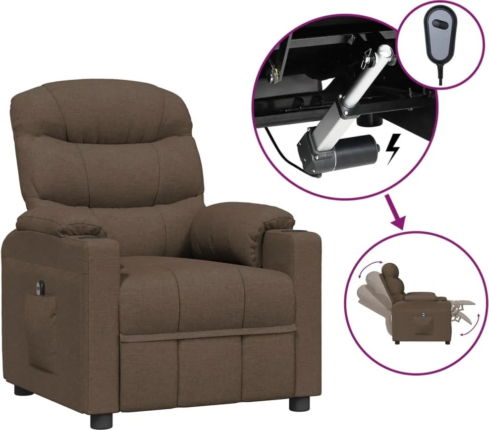 vidaXL Fotoliu rabatabil electric, maro, material textil