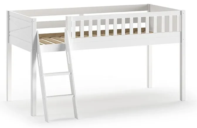 Pat supraetajat SCOTT cu scară, alb, 90x200 cm + Cort de joacă DINO – Vipack