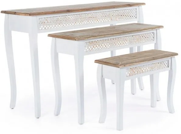 Set 3 console albe din Bambus si lemn de Brad, 120 - 90 - 60 cm, Rosen Bizzotto