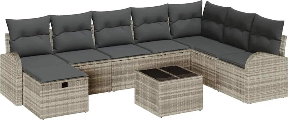 vidaXL Set de canapele pentru grădină 9 pcs Gri deschis Rattan poli
