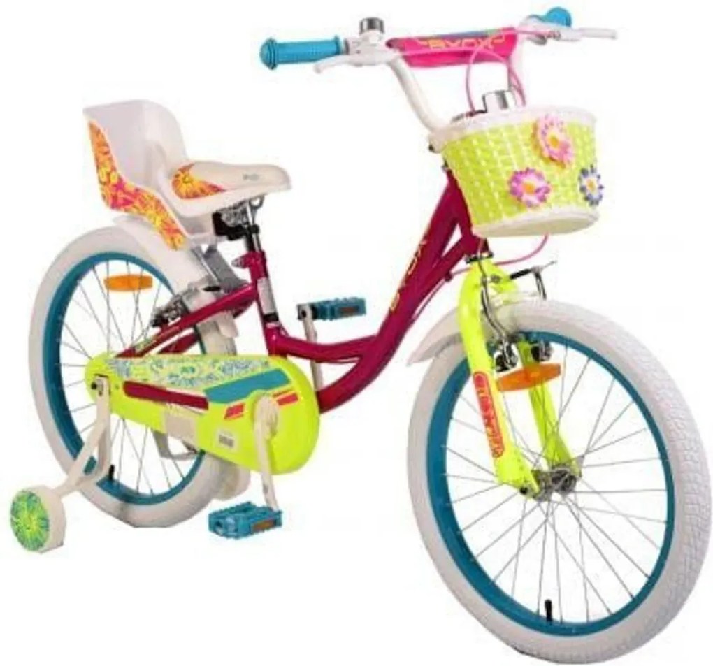 Bicicleta pentru copii NOVOKIDS Fashion Bike, roti 20" inch, maxim 40 kg, cadru din otel, roti ajutatoare detasabile, ghidon reglabil pe inaltime, Mov