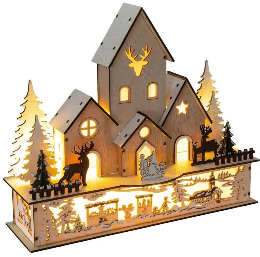 Decorațiune LED de Crăciun Retlux LED/2xAA lemn sat