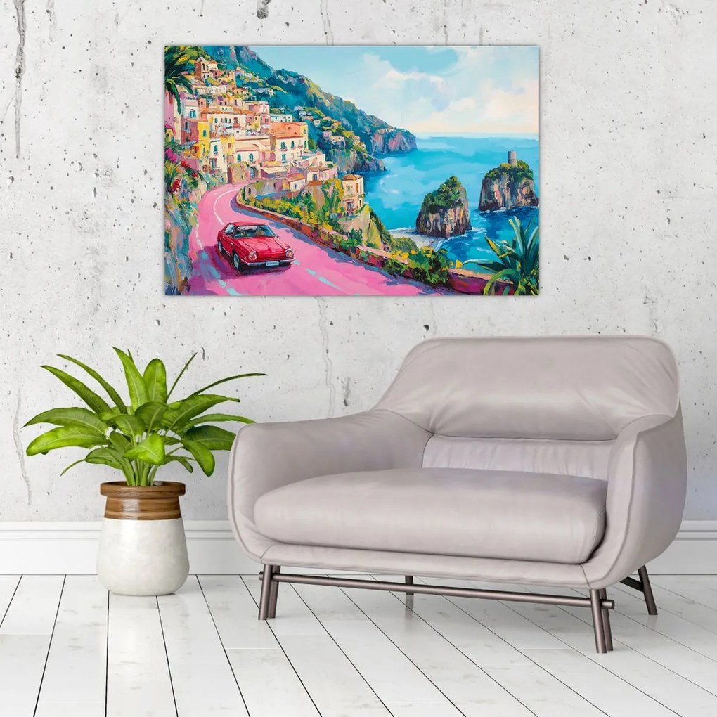 Tablou - Drum roz pe coastă (90x60 cm)
