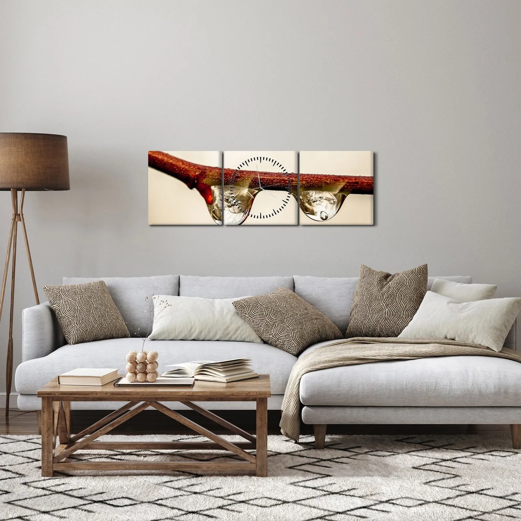Tablou cu picături de apă pe creangă (cu ceas) (90x30 cm)