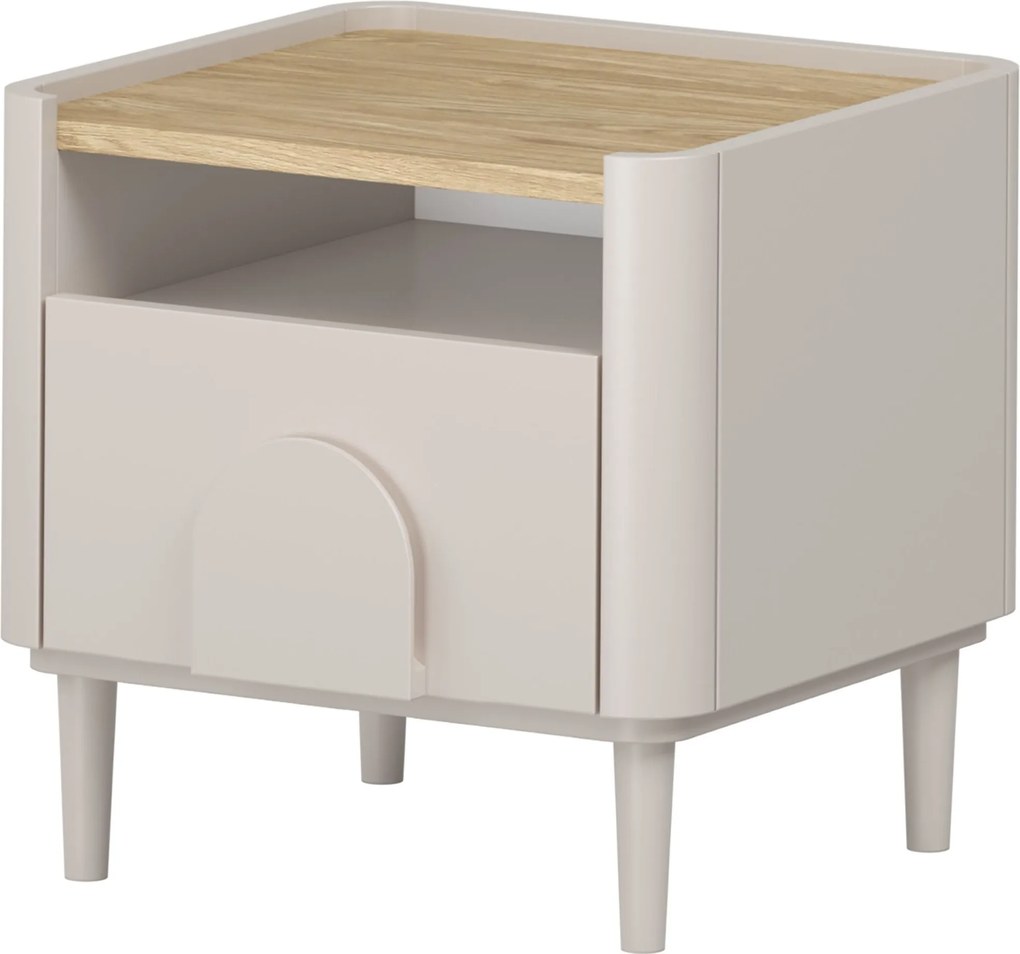 Noptieră Amilio 50 cm - cashmere / stejar uleiat / mânere cashmere