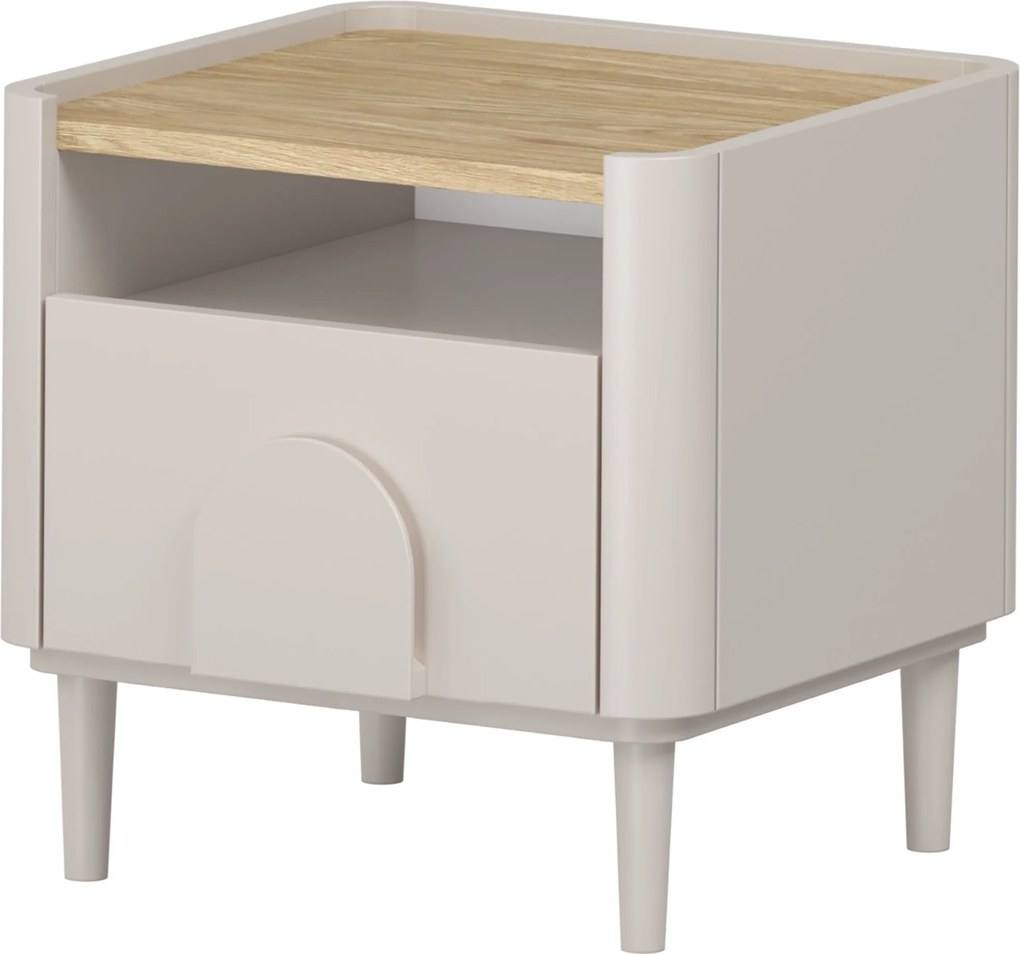 Noptieră Amilio cu sertar 50 cm pe picioare - casmir / stejar uleiat / mânere casmir
