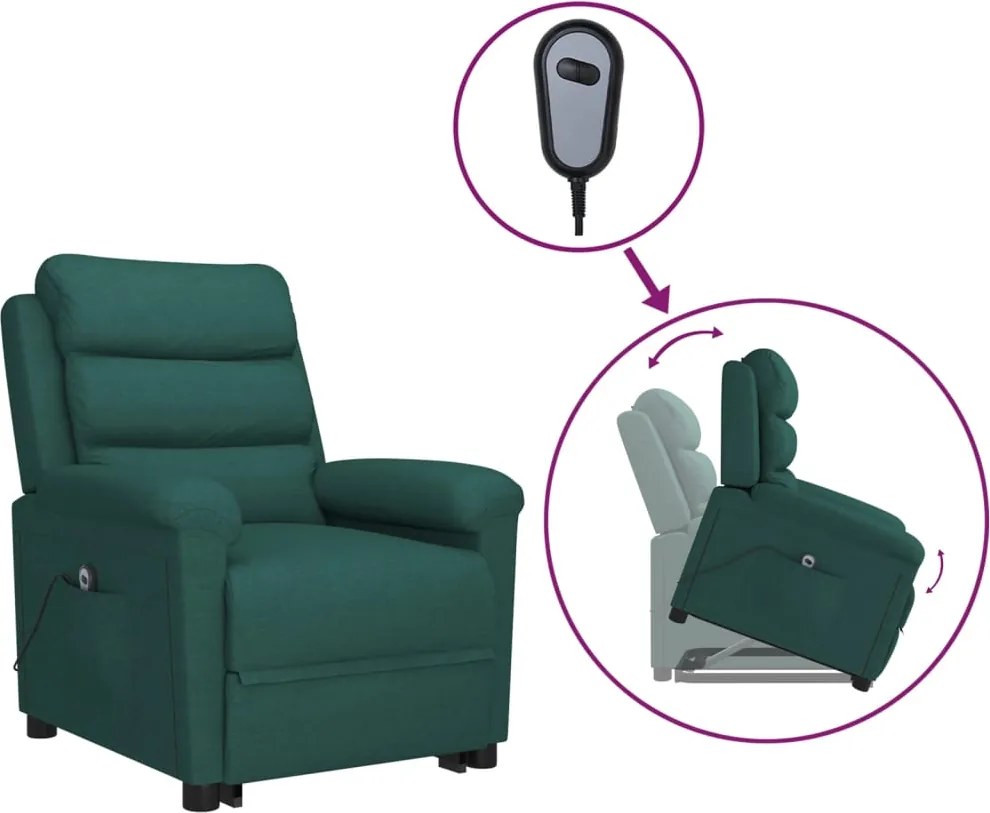 vidaXL Fotoliu cu ridicare, verde închis, material textil