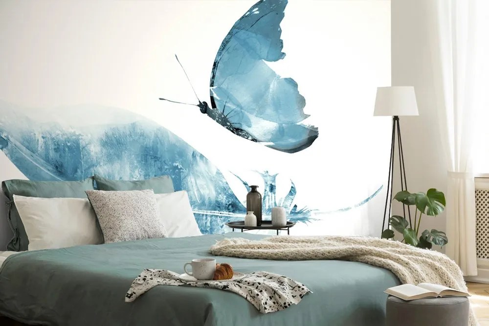 Tapet pană cu un fluture în design albastru