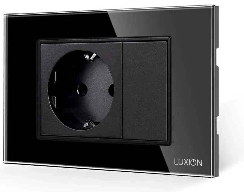 Priza Simpla si 1 Tasta Falsa cu Rama din Sticla LUXION, Standard Italian, 3M