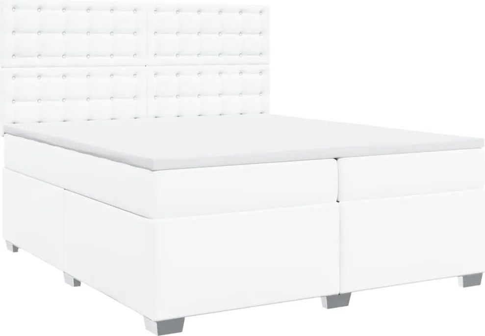 vidaXL Pat box spring cu saltea, alb, 200x200 cm, piele ecologică