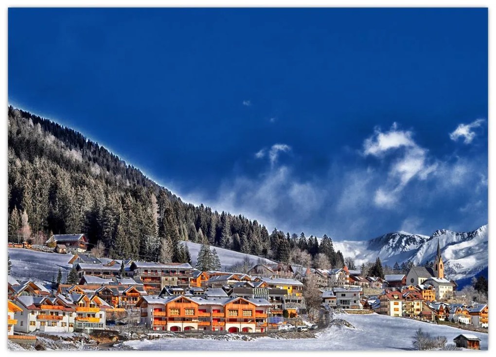 Tablou pe sticlă - Orășel de munte (70x50 cm)