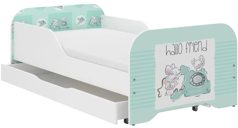 Pat uluitor pentru copii, în culoarea mentă, cu şoareci 140 x 70 cm