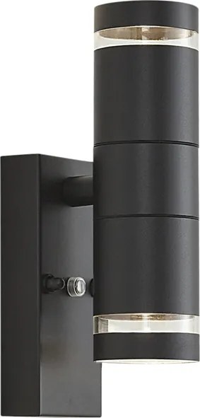 Lampă modernă de perete pentru exterior neagră cu 2 lumini IP44 cu senzor crepuscular - Dubbla