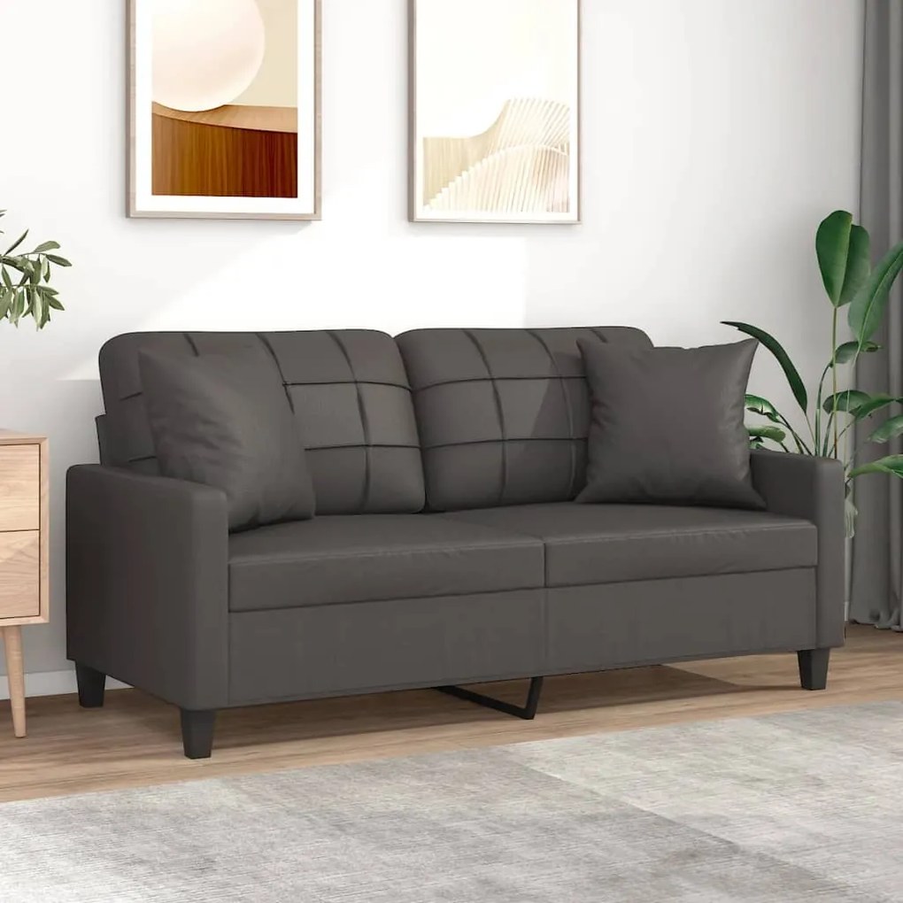 3152958 vidaXL Canapea cu 2 locuri, perne&pernuțe gri 140 cm piele ecologică