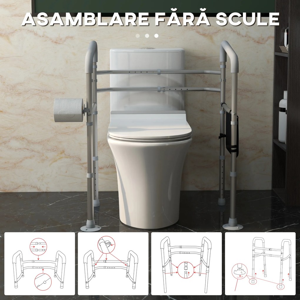 HOMCOM Cadru WC Reglabil, Cadru de Siguranță pentru Baie, cu Brațe și Ventuze, Accesoriu Baie | Aosom Romania