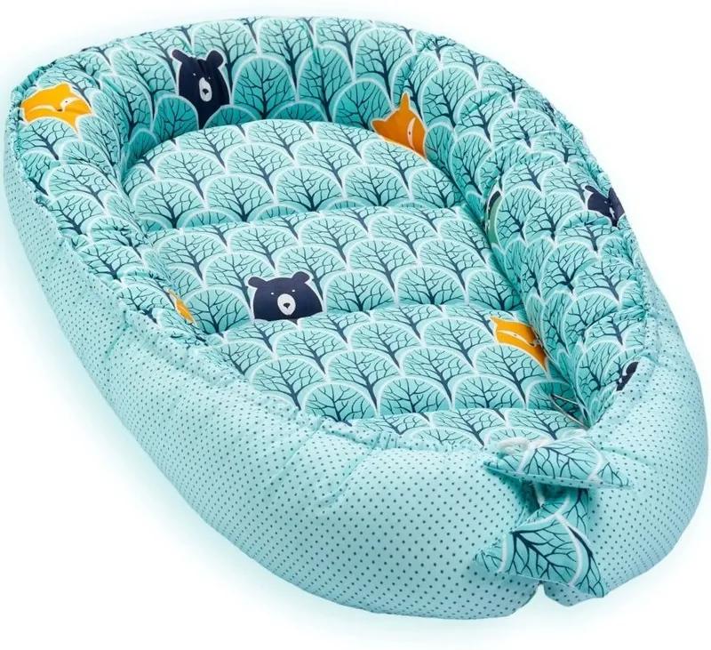 Jukki - Cosulet bebelus pentru dormit Baby Nest Cocoon XL 90x50 cm, Mint forest