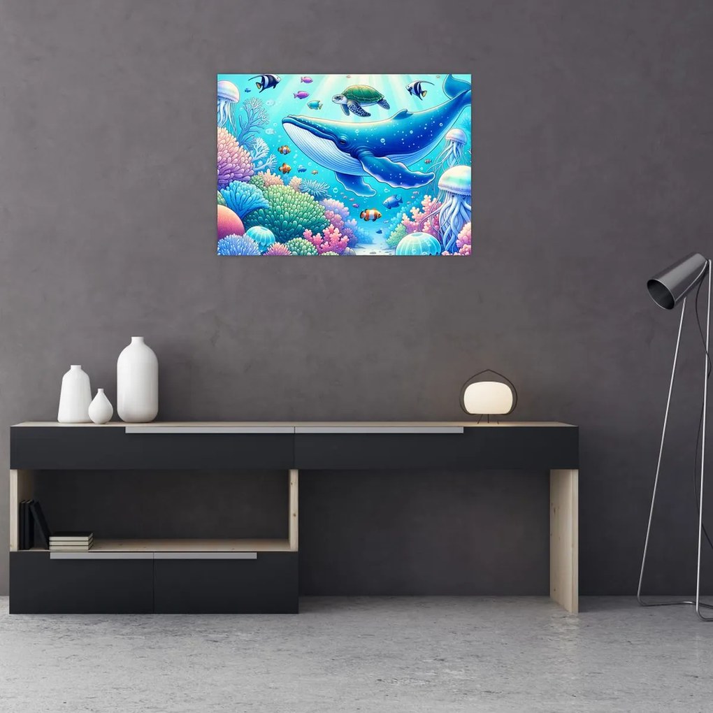Tablou pe sticlă – Lume subacvatică (70x50 cm)