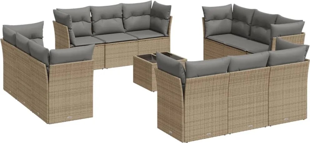 vidaXL Set canapele de grădină, 13 piese, cu perne, bej, poliratan