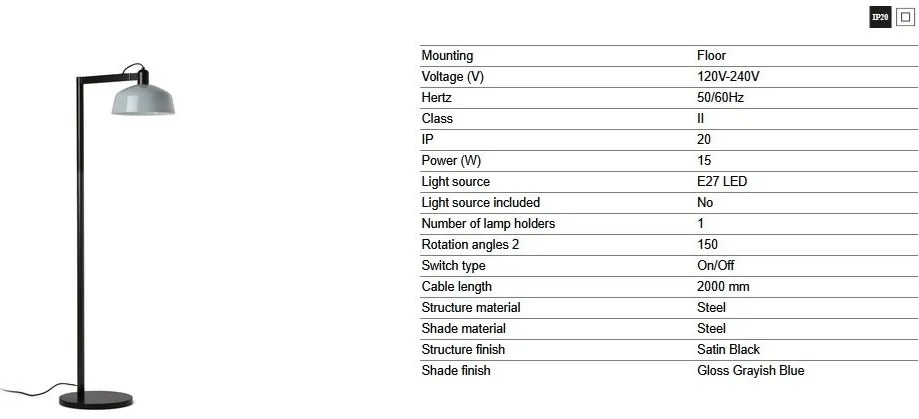 Lampadar de podea metal TATAWIN negru, blue
