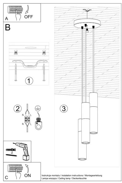Lustră pe cablu BORGIO 3xGU10/40W/230V neagră beton/metal Sollux SL.1081