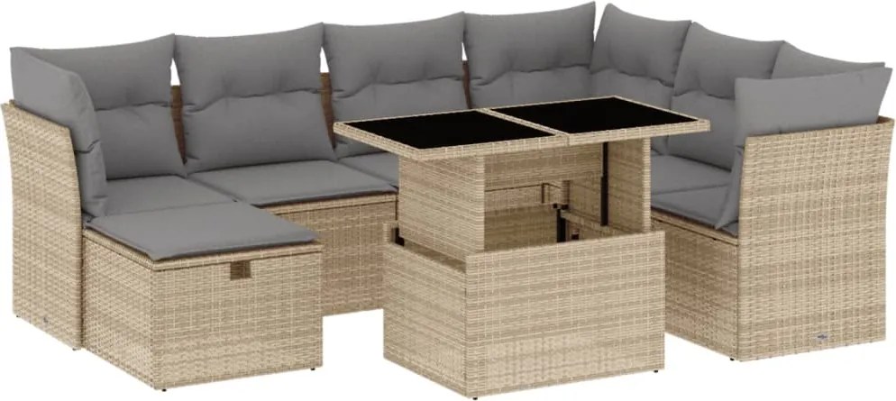 vidaXL Set canapele de grădină, 8 piese, cu perne, bej, poliratan