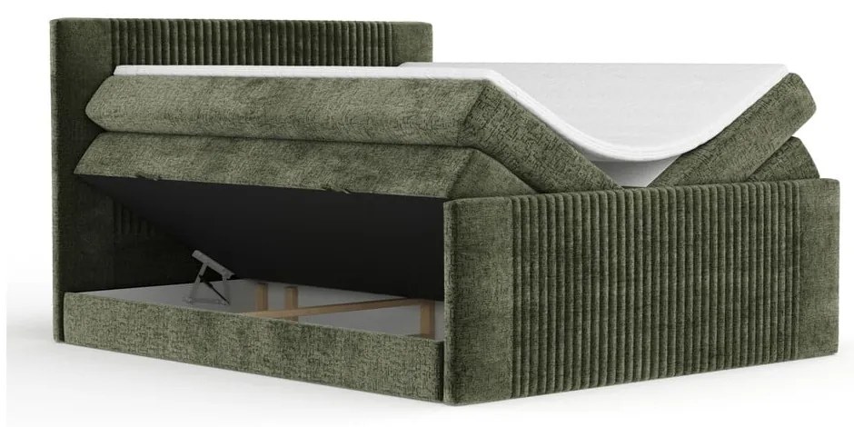 Pat boxspring verde închis cu spațiu de depozitare 160x200 cm Bergamo – Maison de Rêve