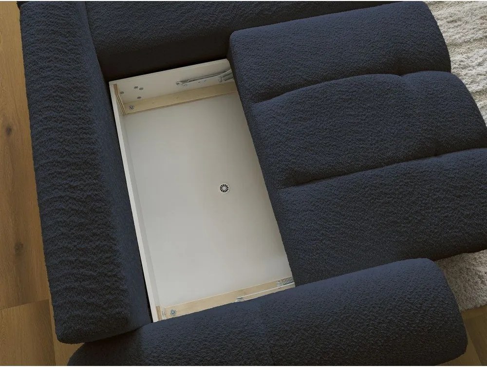 Colțar albastru extensibil/cu spațiu de depozitare cu tapițerie din țesătură bouclé (cu colț pe partea dreaptă/cu șezlong) Roxelane – Bobochic Paris