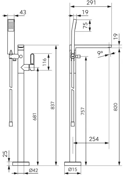 Baterie cada freestanding, negru mat, Zaffiro FDesign