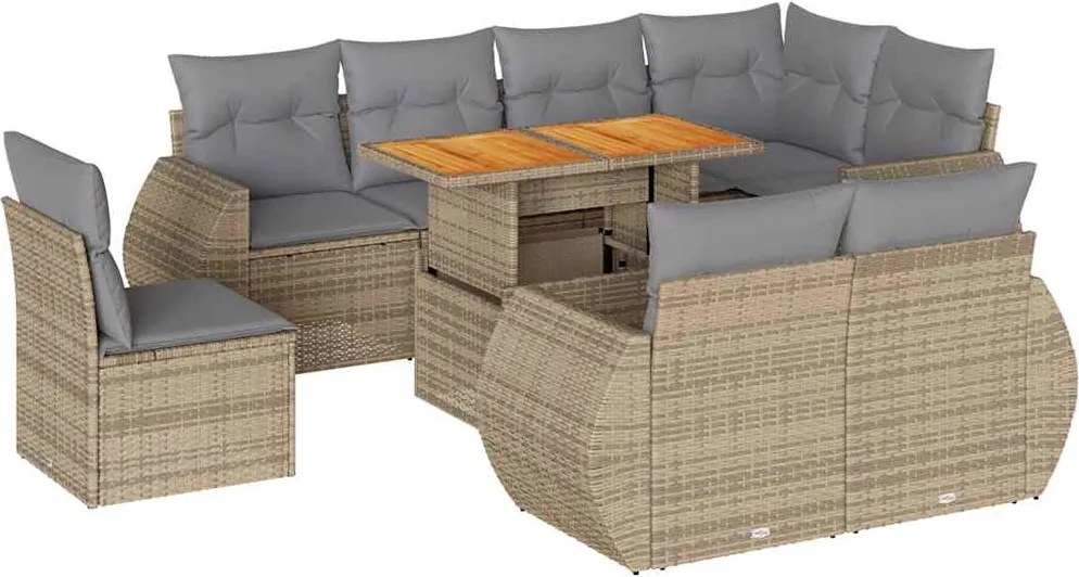 vidaXL Set canapele de grădină, 9 piese, cu perne, bej, poliratan